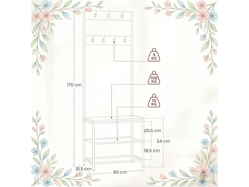  Porte-manteau multifonction 3-en-1, rangement vêtements, meuble d’entrée  - Conforama C