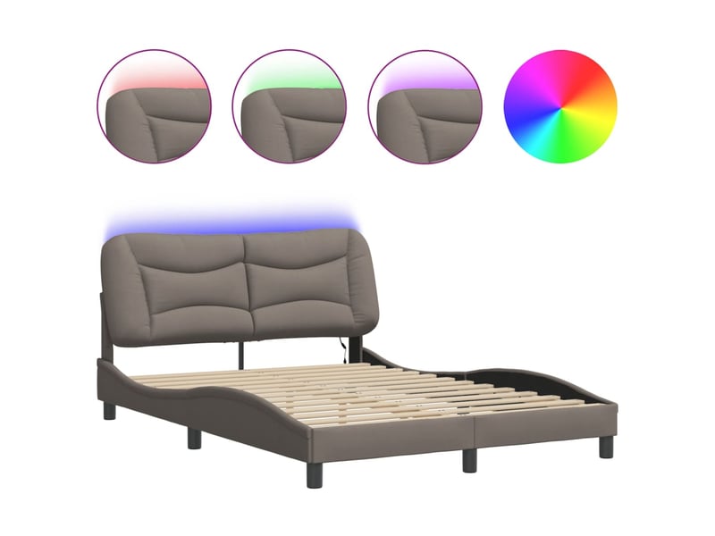  Lit double- lit adulte -  cadre de lit avec led sans matelas hvar taupe 140x200 cm tissu  - Conforama A