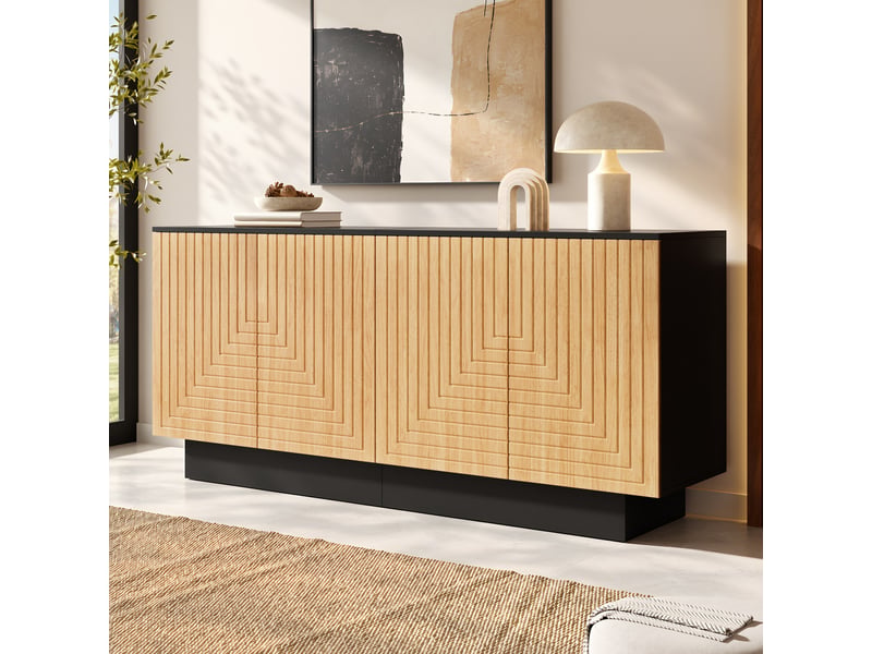  Buffet de rangement 160 cm, 4 portes, étagères intérieures, finition brillante pour salon et salle à manger - naturel  - Conforama B