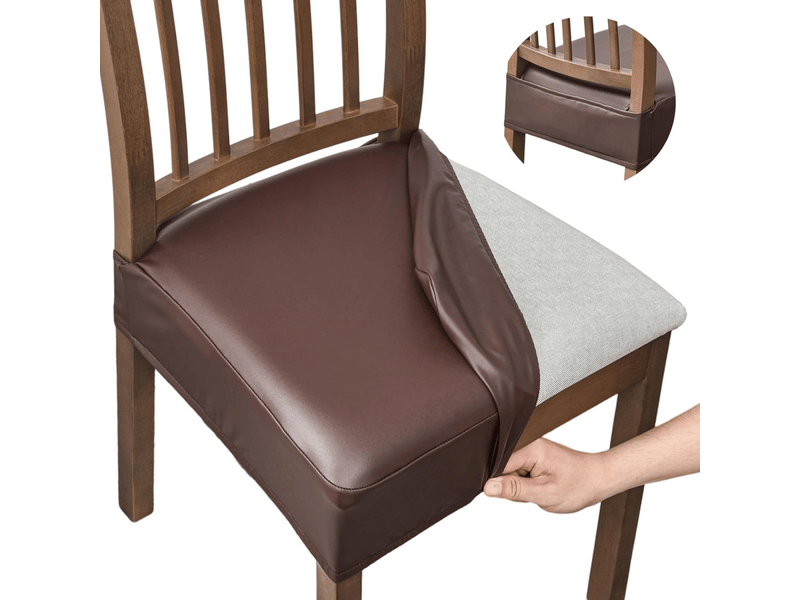  Lot de 4 housses de siège de chaise imperméables, housses de chaise en cuir pu, amovibles et lavables, marron  - Conforama A