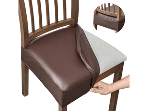Lot de 4 housses de siège de chaise imperméables, housses de chaise en cuir pu, amovibles et lavables, marron