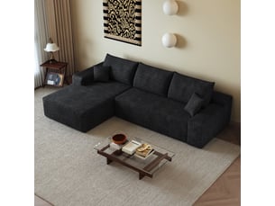 Canapé d'angle gauche fixe <strong></strong> <strong>Seren Glow</strong> 3 + 1 places Polyester noir