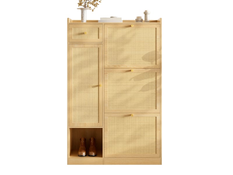  Meuble à chaussures 3 abattants 1 tiroir 1 porte effet rotin naturel 80.5x25x125 cm N657P468982N - Conforama A
