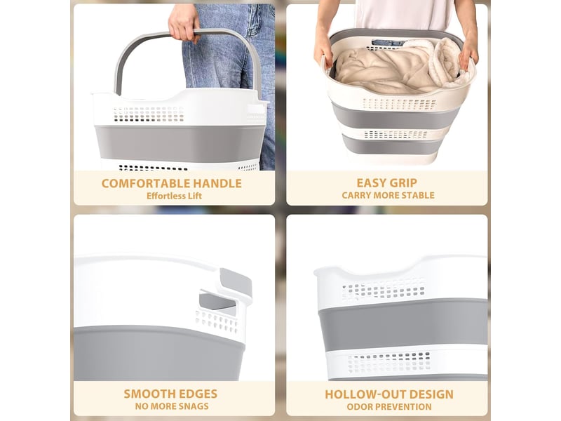  Lot de 2 paniers à linge pliables 42 l, corbeilles en plastique avec poignées, gain de place pour vêtements, gris foncé  - Conforama D