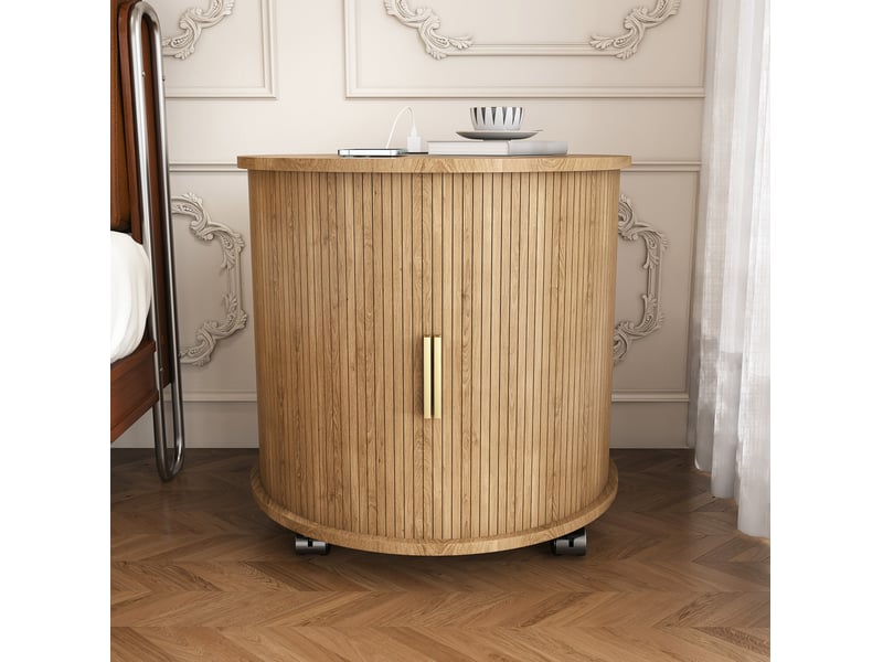  Table de chevet ronde 60x60x60 cm effet chêne avec prise et 2 ports usb  - Conforama B