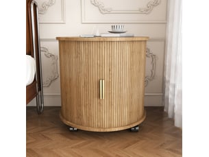 Table de chevet ronde 60x60x60 cm effet chêne avec prise et 2 ports usb