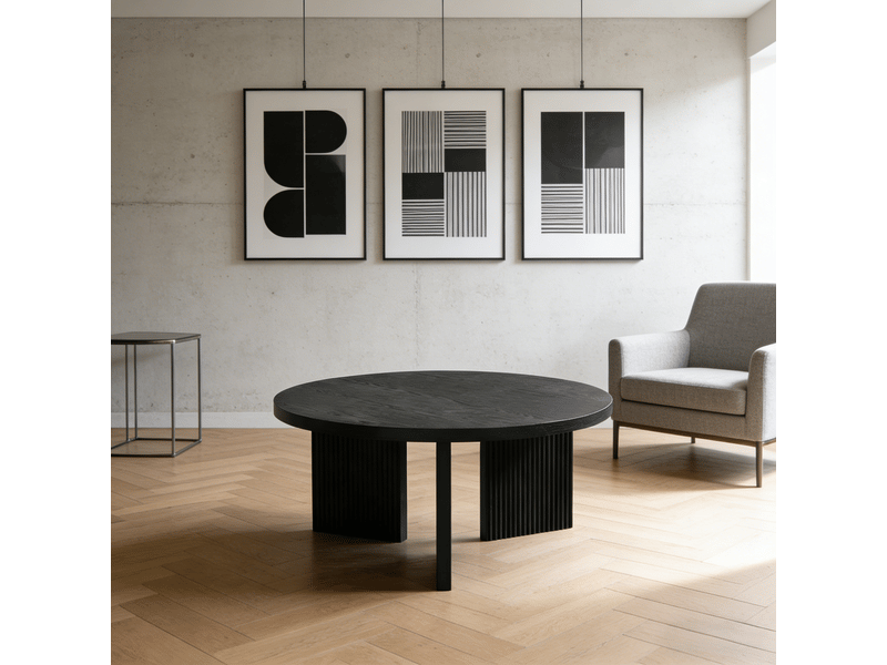  Table basse ronde 80cm noir rânurée – design élégant et style moderne  - Conforama E