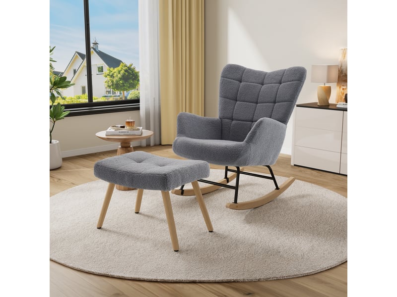  Modenvie fauteuil à bascule 91x61x88 cm - dossier haut, repose-pieds et assise rembourrée - pour salon - gris  - Conforama D