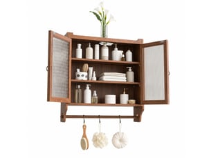 Armoire murale avec 2 portes vitrées et 3 étagères amovibles, porte-serviettes pour salle de bain, 63 × 60 × 18 cm