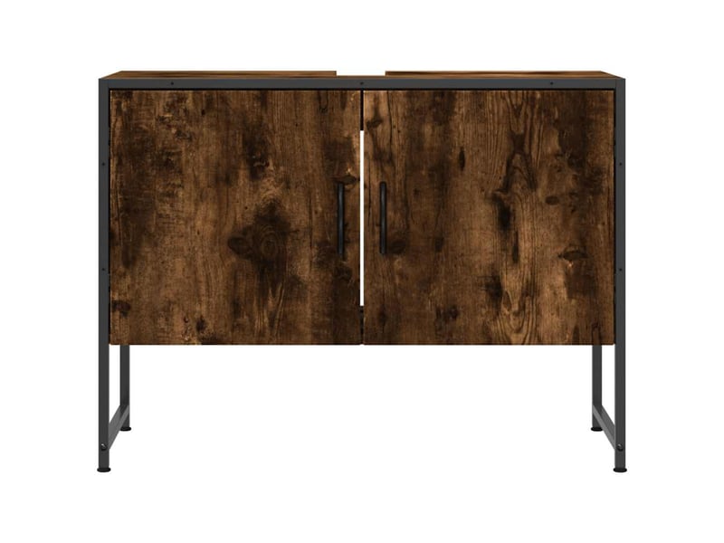  Armoire lavabo salle de bain, meuble de rangement chêne fumé bois d'ingénierie  - Conforama D