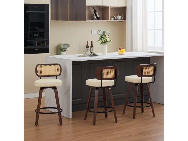  Tabouret de bar pivotant lot de 3 dossier cannage beige cravdom  - Conforama B