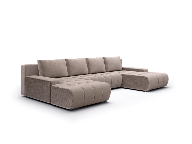 Canapé d'angle convertible velutti u velours côtelé poso crème, forme u avec coffre - Conforama A