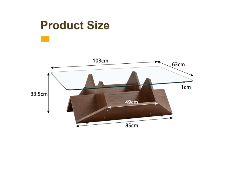  Table basse 103x63x33,5 cm - plateau verre trempé - structure mdf noyer - rangements multiples compartimentés - pour salon, bureau - noyer BUYDEEMEUS - Conforama C