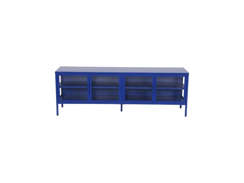  Meuble tv industriel métal et verre trempé 4 portes 160cm bleu - arkansas  - Conforama B