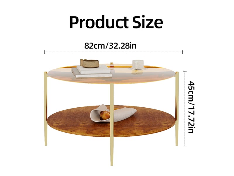  Table basse ronde,82x82x45 cm,avec rangement,verre trempé,doré  - Conforama C