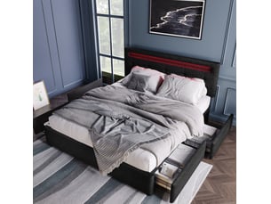 Cadre de lit tcqpz double 140 x 200 cm avec led 4 tiroirs tête de lit réglable noir lin et métal