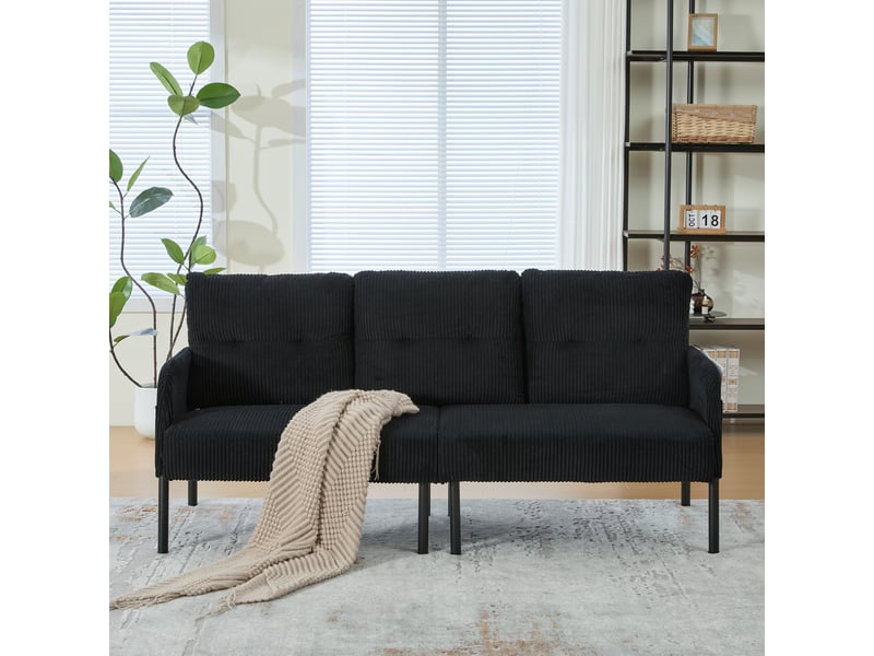  Canapé droit fixe 3 places tissu noir  - Conforama D