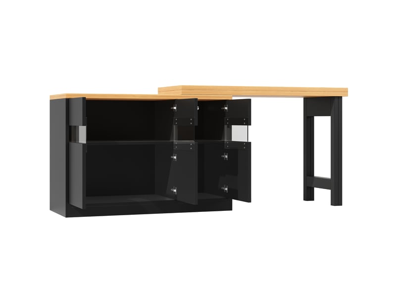 Table bar extensible 120 à 180 cm noir et naturel en mdf, avec led et rangement modulable - Conforama D