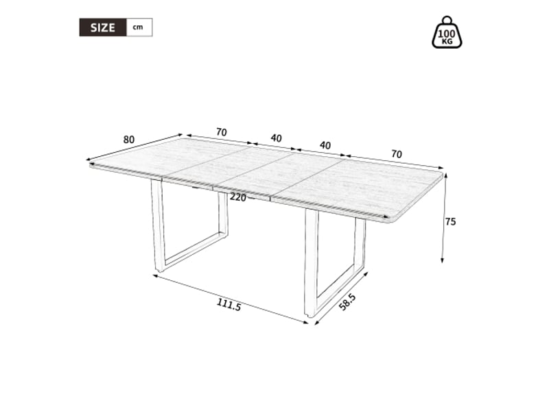  Table à manger extensible rectangulaire 3 longueurs 140180220 cm – 6 à 10 pers – pieds métal, bois naturel  - Conforama C
