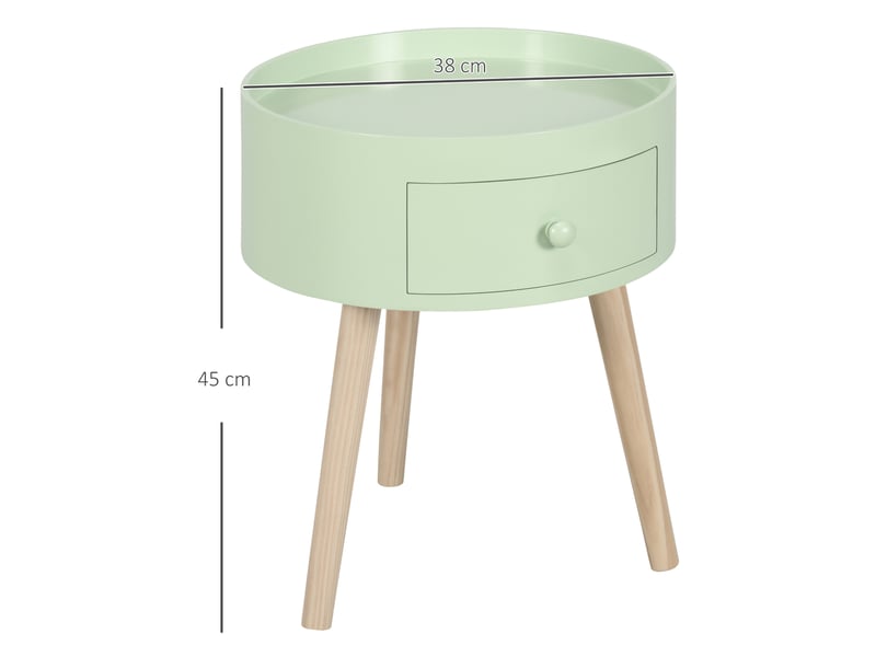  Table basse table de chevet table de nuit ronde design scandinave bout de canapé avec tiroir pieds effilés inclinés  - Conforama C