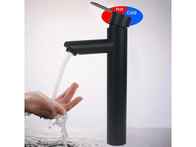  Robinet de salle de bain chaud et froid, robinet de lavabo, acier inoxydable, noir, bec droit haut, tube de 60 cm ZPB502366J - Conforama D