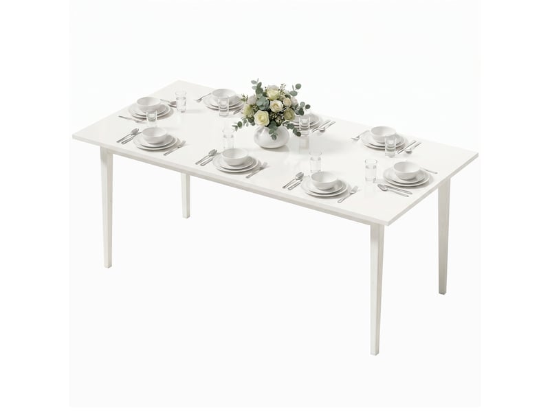  Table à manger pour 8 personnes, table de cuisine moderne avec pieds en bois massif, 180 cm, couleur crème  - Conforama B