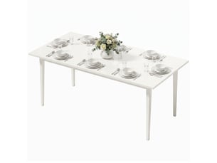 Table à manger pour 8 personnes, table de cuisine moderne avec pieds en bois massif, 180 cm, couleur crème
