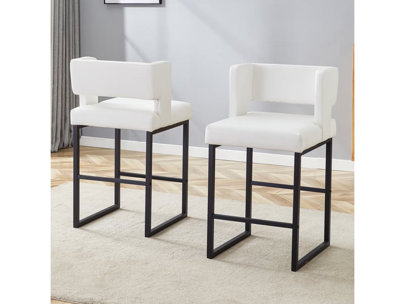  Lot de 2 tabourets de bar 49.5x41.4x91.4cm – design carré moderne et confortable avec sièges en cuir - pieds en métal noir - blanc  - Conforama B