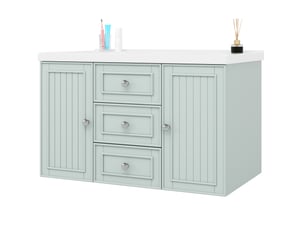 Meuble sous vasque 78,5 x 46 x 46,8 cm vert en mdf et céramique, mural, 3 tiroirs, rangement pour salle de bain