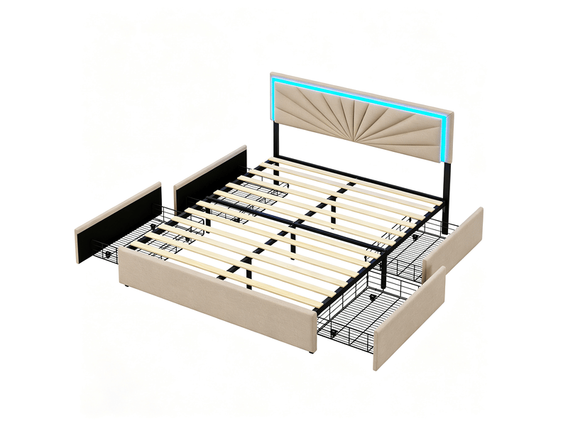  Lit 160 x 200 cm - led - usb - moderne - cadre de lit adulte 160x200 cm - velours - beige  - Conforama W