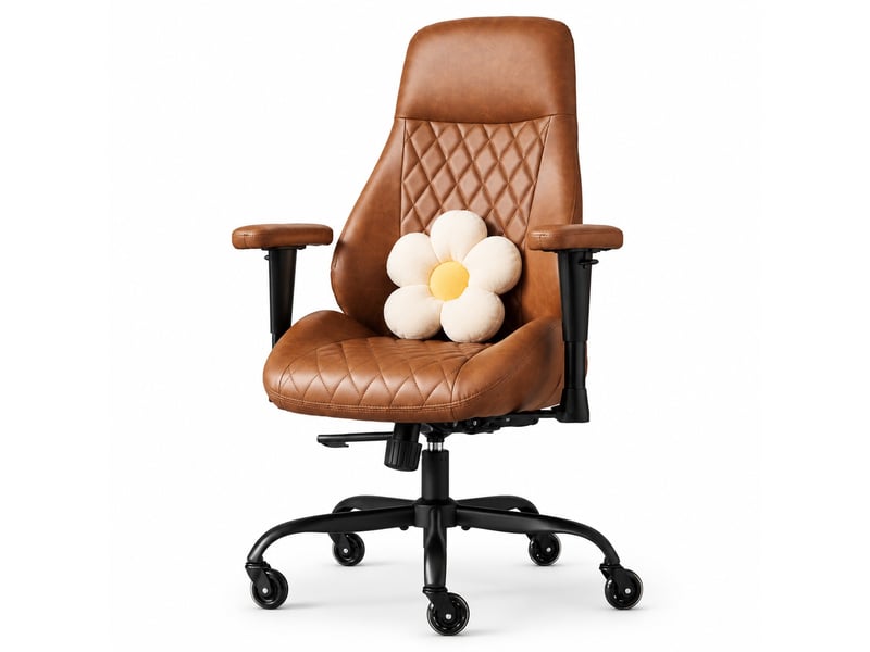  Fauteuil de bureau à haut dossier réglable, roulettes en caoutchouc, marron  - Conforama A