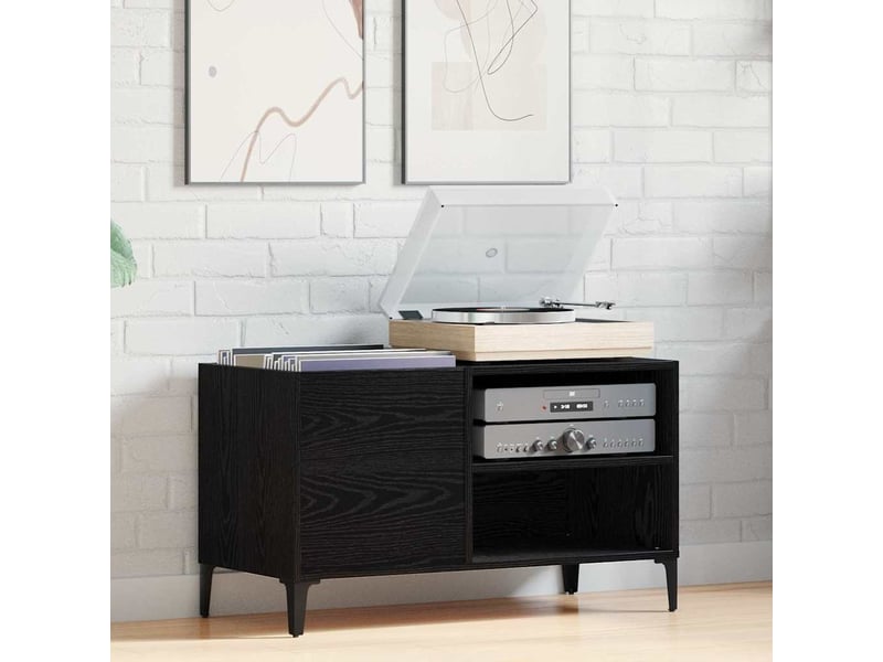  Meuble à vinyles, armoire à disques chêne noir 84,5x38x48 cm bois d'ingénierie  - Conforama B