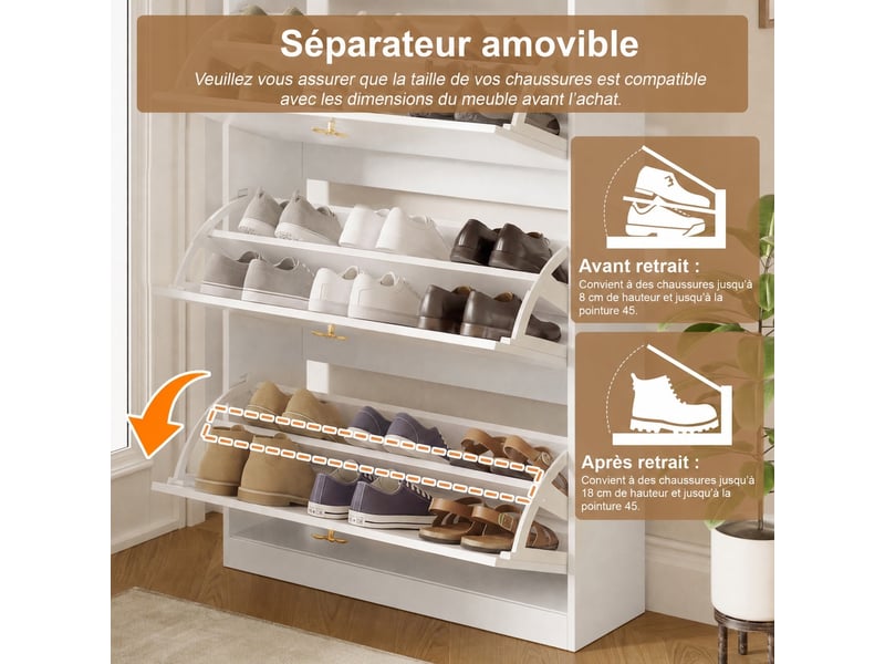  Meuble à chaussures étroit, 80x24x178,5 cm, 3 abattants, 2 niches, panneau perforé Fay Lum - Conforama D