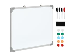 Tableau blanc magnétique cadre aluminium 60 x 45 cm avec feutres, effaceur et aimants