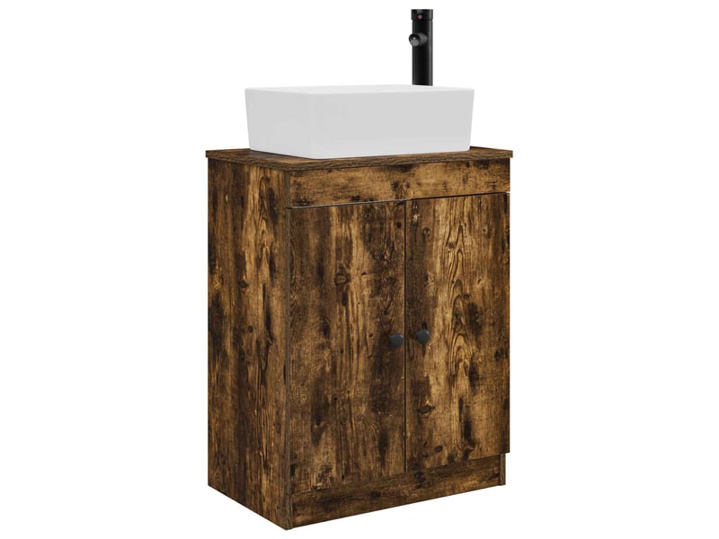 Meuble salle de bain avec évier, meuble de rangement chêne fumé 54x35x83 cm shl7571 - Conforama A