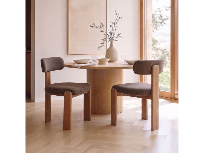  Lot de 2 chaises repas design en tissu texturé marron et bois  - Conforama B