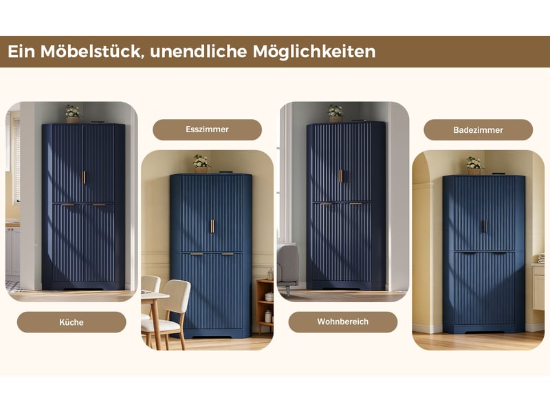  Buffet de cuisine 4 portes 60x60x172 cm - meuble d'angle avec étagères réglables et fixation anti-basculement - bleu  - Conforama R