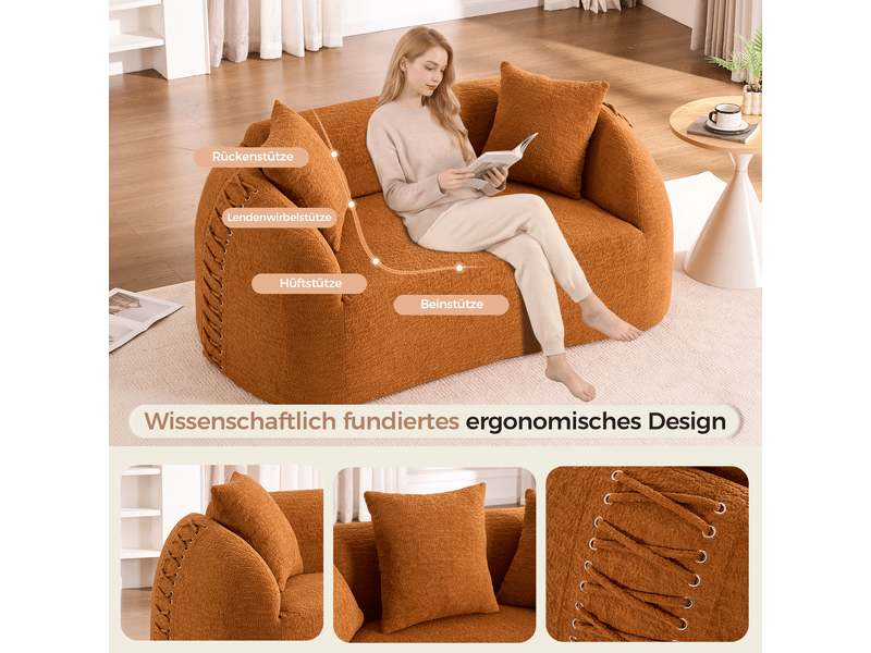  Canapé 2 places courbé duboisdesign série baseball tissu chenille orange 155×67×90 cm  - Conforama C