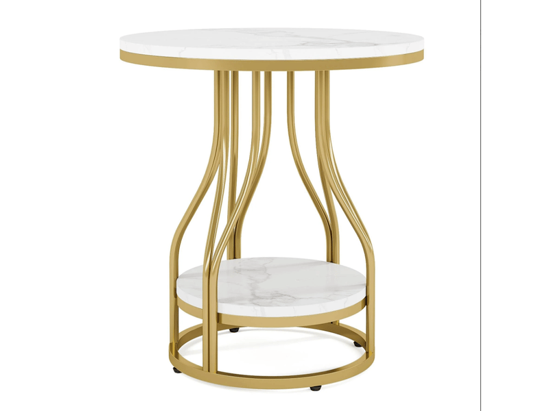  Table d'appoint ronde 50x50x59 cm 2 niveaux panneau de particules et métal blanc et or  - Conforama A