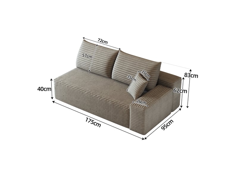 Canapé modulaire 2 places camel en velours côtelé, accoudoir droit - Conforama D
