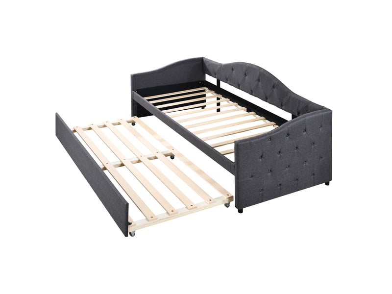  Lit banquette gris 90x200 cm en lin avec lit gigogne, style minimaliste  - Conforama E
