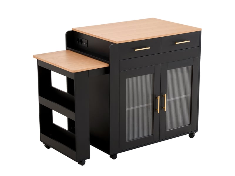  Îlot de cuisine 177x60x89,5 cm extensible panneau de particules noir  - Conforama A