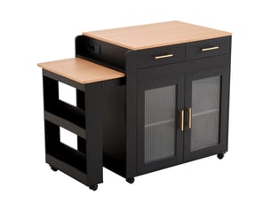 Îlot de cuisine 177x60x89,5 cm extensible panneau de particules noir