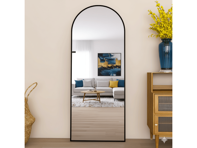  Miroir sur pied arche 165x60cm - cadre aluminium noir - miroir mural grande - haute définition pour chambre &amp; salon  - Conforama D