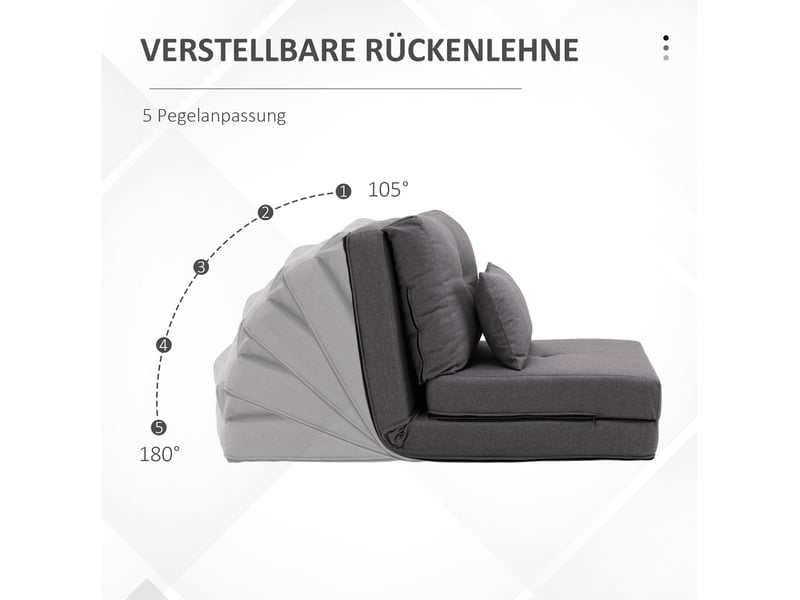  Fauteuil de sol convertible modenvie 2 en 1 avec dossier réglable, 2 coussins, revêtement en lin, gris foncé, 80 x 60 x 56 cm  - Conforama D