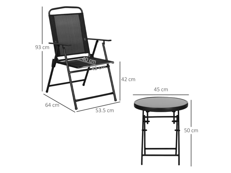 Ensemble de jardin 3 pièces comprenant 2 chaises (53,5 x 64 x 93 cm) et une table basse (ø 45 x 50 cm), en métal noir. - Conforama E