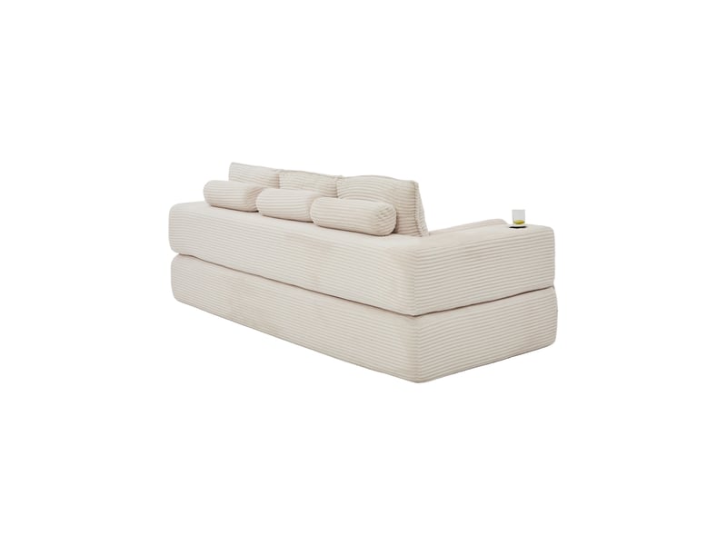  Canapé convertible 3 places en velours côtelé beige avec coffre et tiroir intégré pour salon  - Conforama A