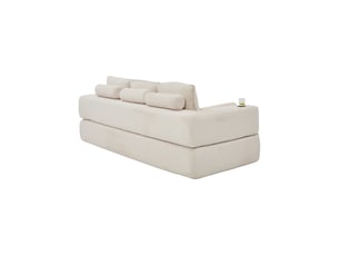 Canapé convertible 3 places en velours côtelé beige avec coffre et tiroir intégré pour salon