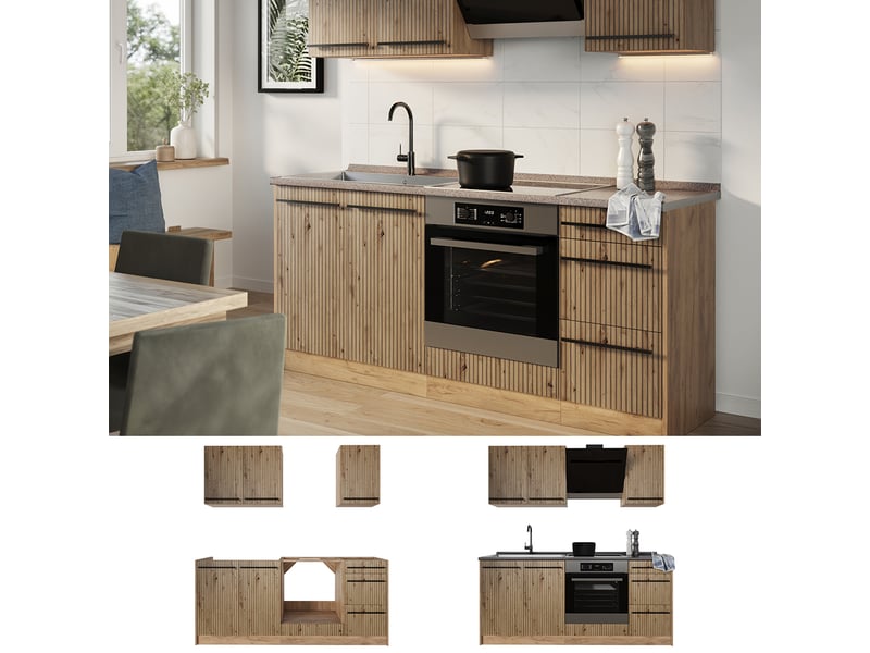  Vicco cuisine, chêne artisanchêne doré, 180cm, pt marbre  - Conforama D