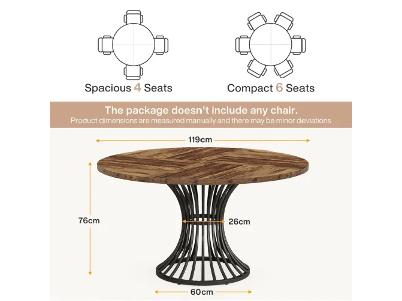  Table à manger ronde,119x119x76,5 cm,mdf métal,noir et marron rustique  - Conforama C